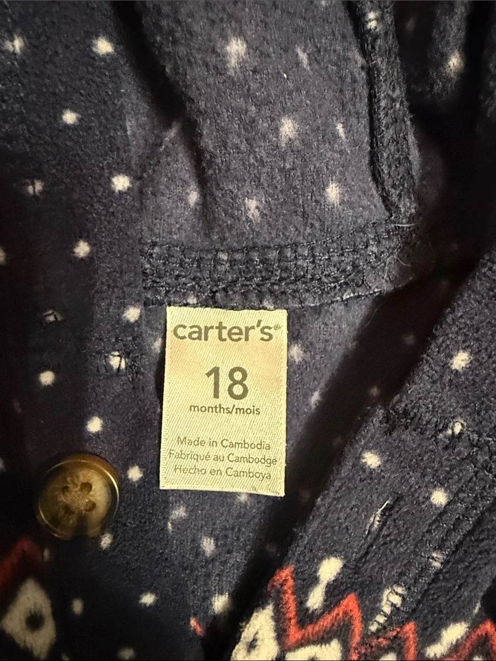Carter's Navy Hooded Sweater with White and Red Fair Isle Detail